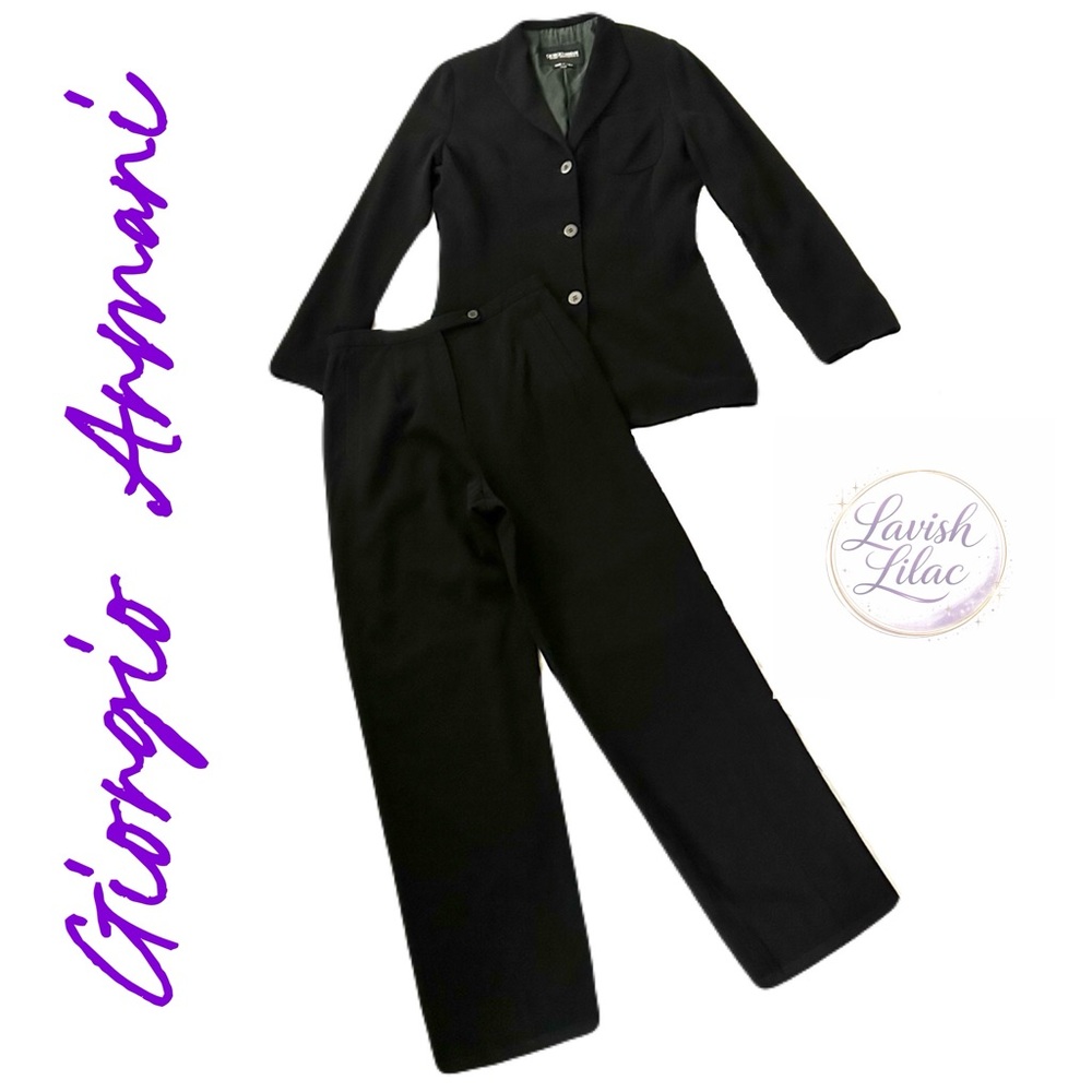 GIORGIO ARMANI Vintage Black Wool Pantsuit Blazer & Trousers Size 10